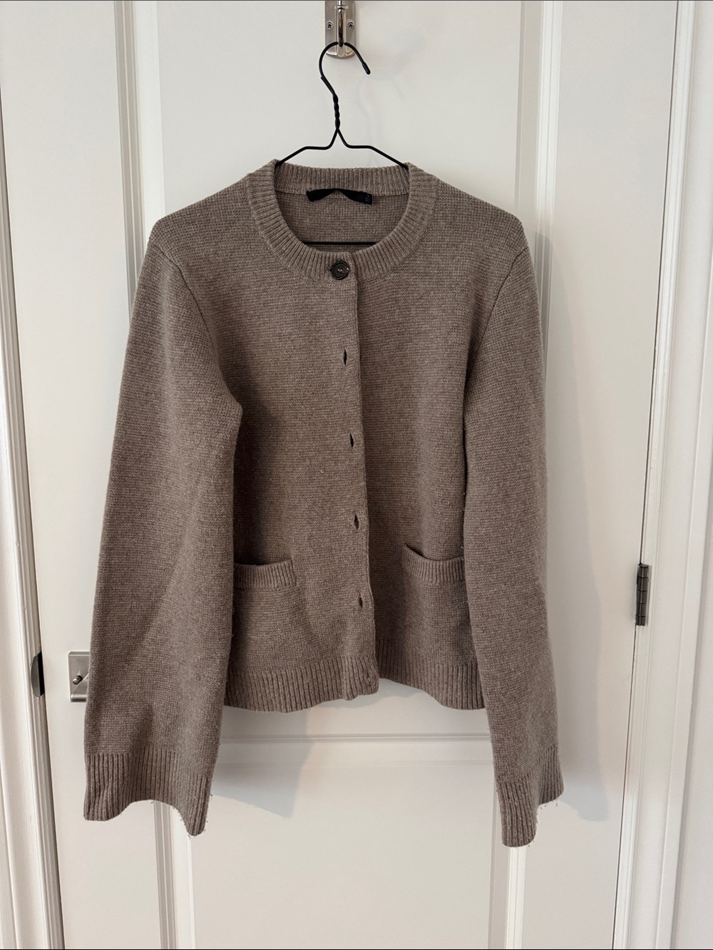 Jenni Kayne Taupe Button-Front Crewneck Cardigan